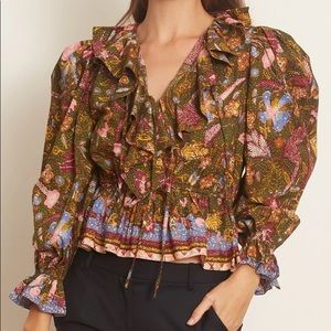 NWOT Ulla Johnson Kalila Blouse in Pine Floral - Size 4
